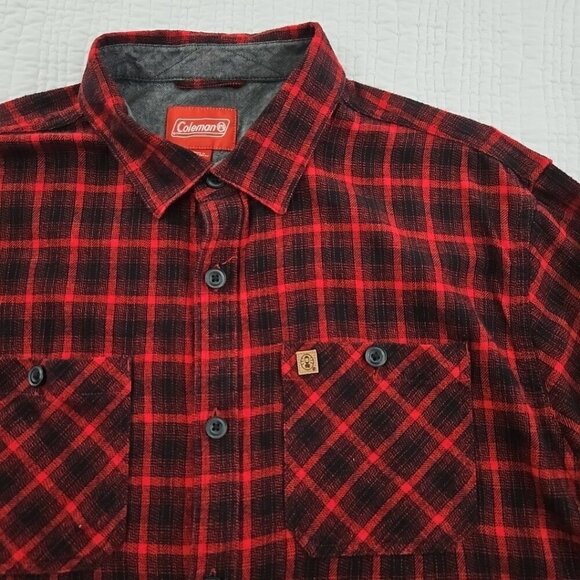 Coleman Midweight Flannel Shirt Men's XXL Red Black Plaid EUC LN Long Sleeves - Picture 7 of 15